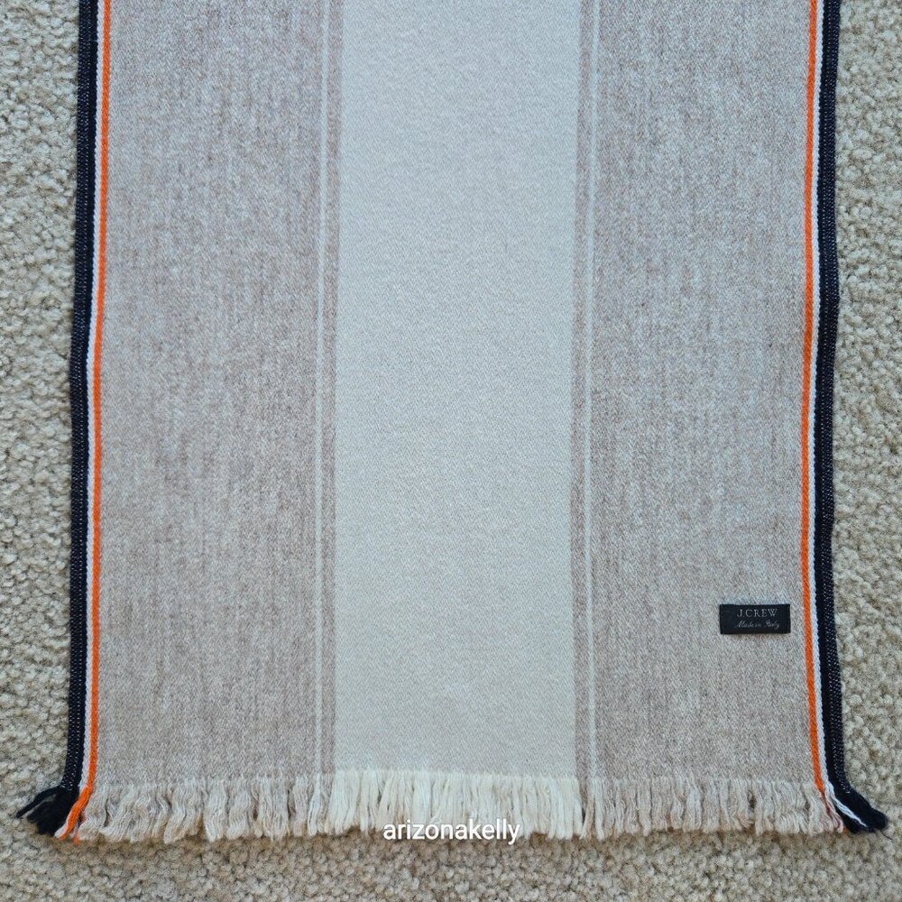 J. Crew Wool Scarf Italy Tan Cream Navy Orange - Picture 12 of 15